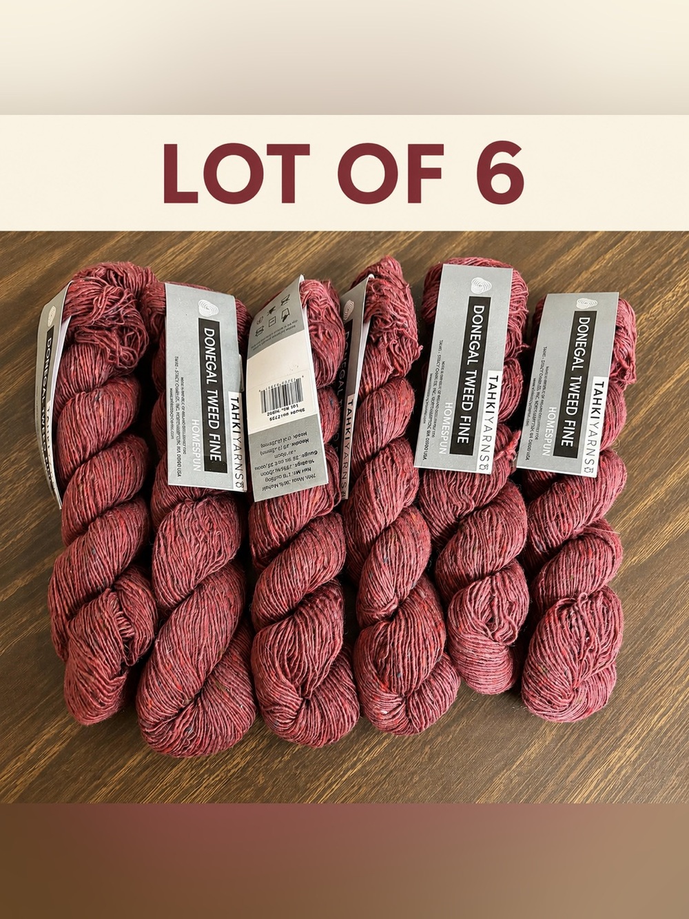 Tahki Donegal Tweed Fine Yarn Lot of 6 – Raspberry Wool Mohair